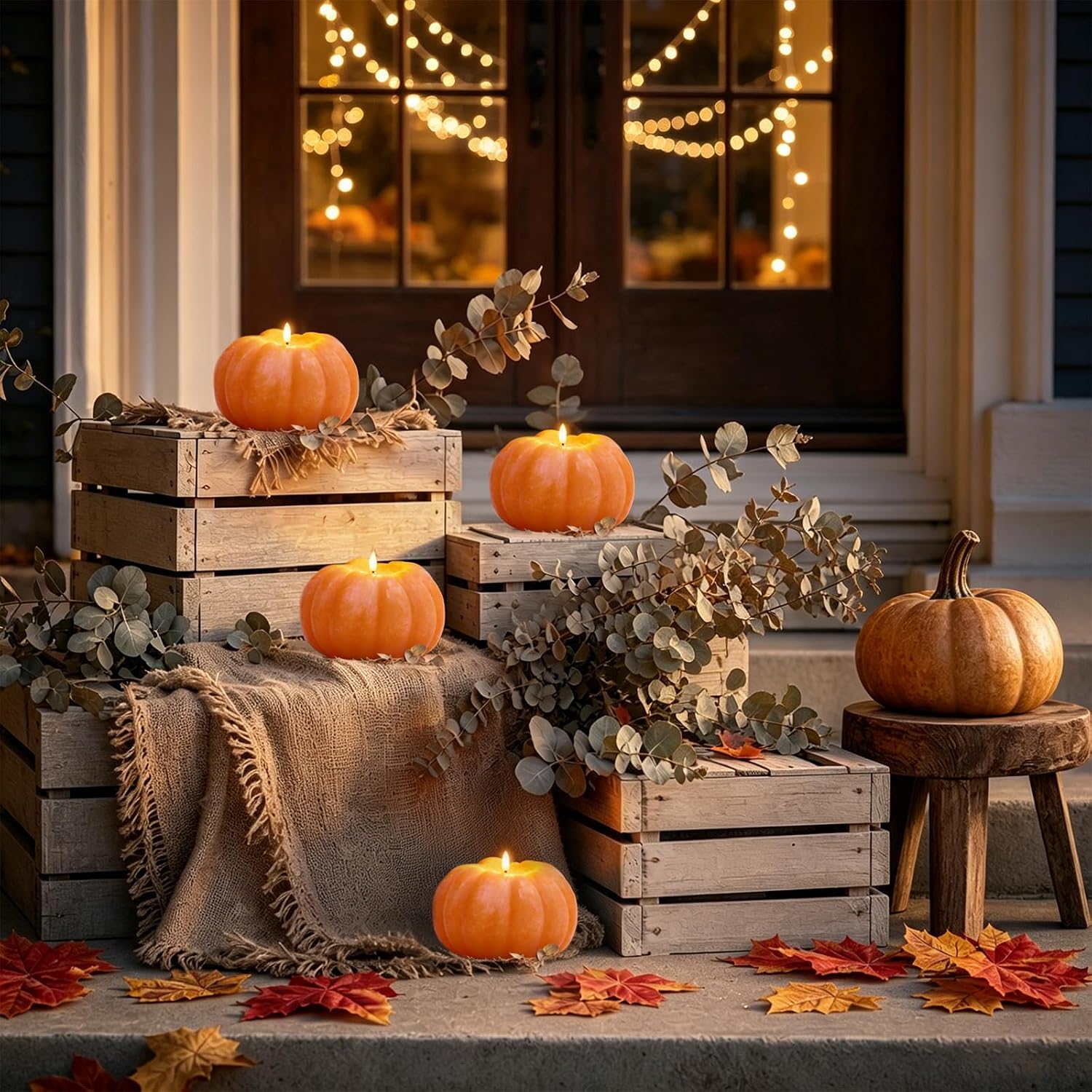 Fall Decor, Fall Decorations for Home, Flameless Pumpkin Candle, Orange 1Pc