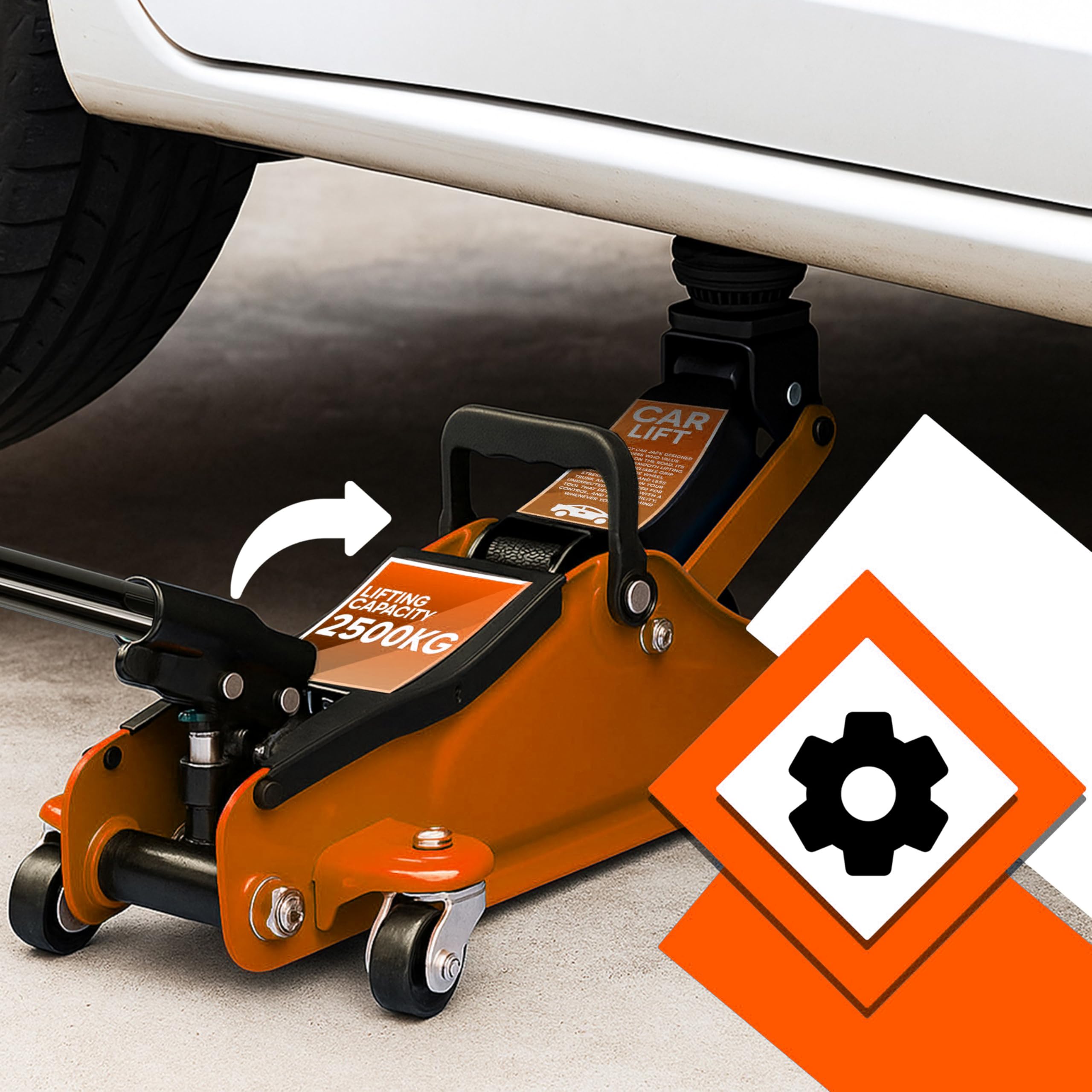 Retoo Hydrauliczny podnośnik samochodowy 2,5T – podnośnik samochodowy o wysokości podnoszenia 85 – 365 mm i drążkiem dźwigniowym 50 cm, płaski profil, idealny do samochodów osobowych, SUV-ów