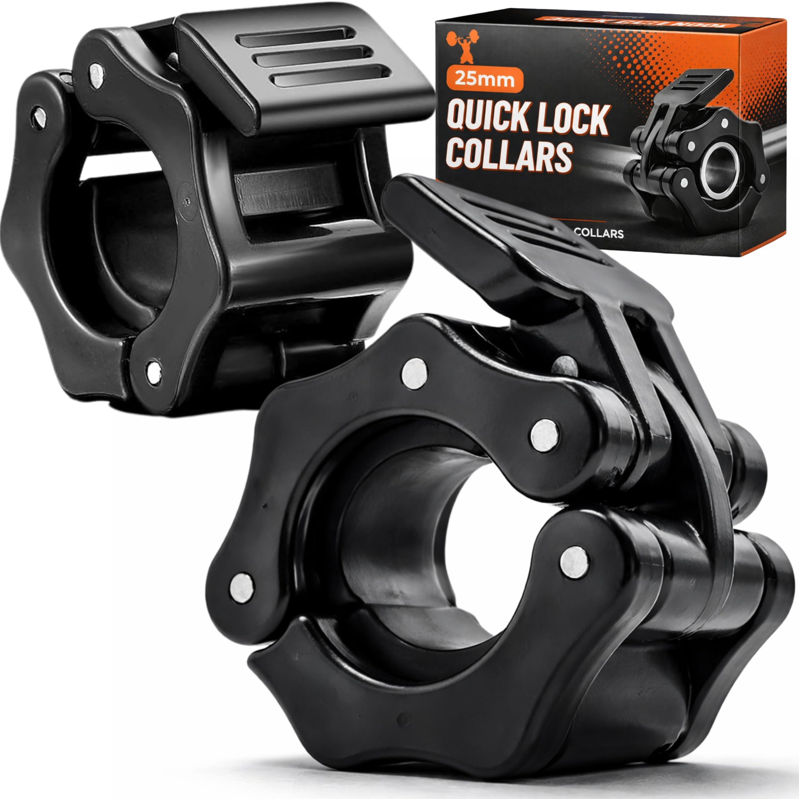 2×25 mm-Standard Size Collars Clamp, Quick & East Barbell Collars, Portable & Travel Friendly, Heavy Duty Performance, Securely Fastened