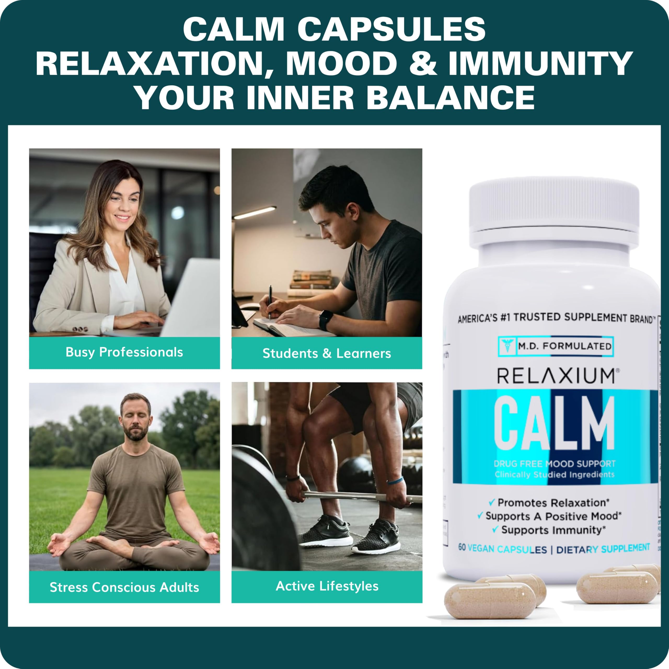Relaxium Calm, Stress & Mood Support Supplement, Ashwagandha, 5-HTP, 60ct — Amazon image 5