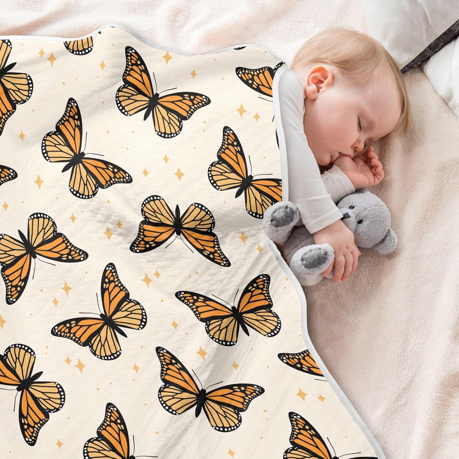 Swaddle Blanket for Brown Monarch Butterflies Baby Receiving Blanket Muslin Baby Swaddles Soft Cotton Breathable Nursery Blankets for Unisex Boys and Girls 30x40 Inch