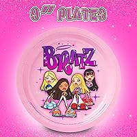 Vista 3 de Silver Buffalo Bratz Dolls con Yasmin, Sasha, Jade y Cloe Juego de 32 piezas de vajilla desechable para fiestas: platos de papel y servilletas