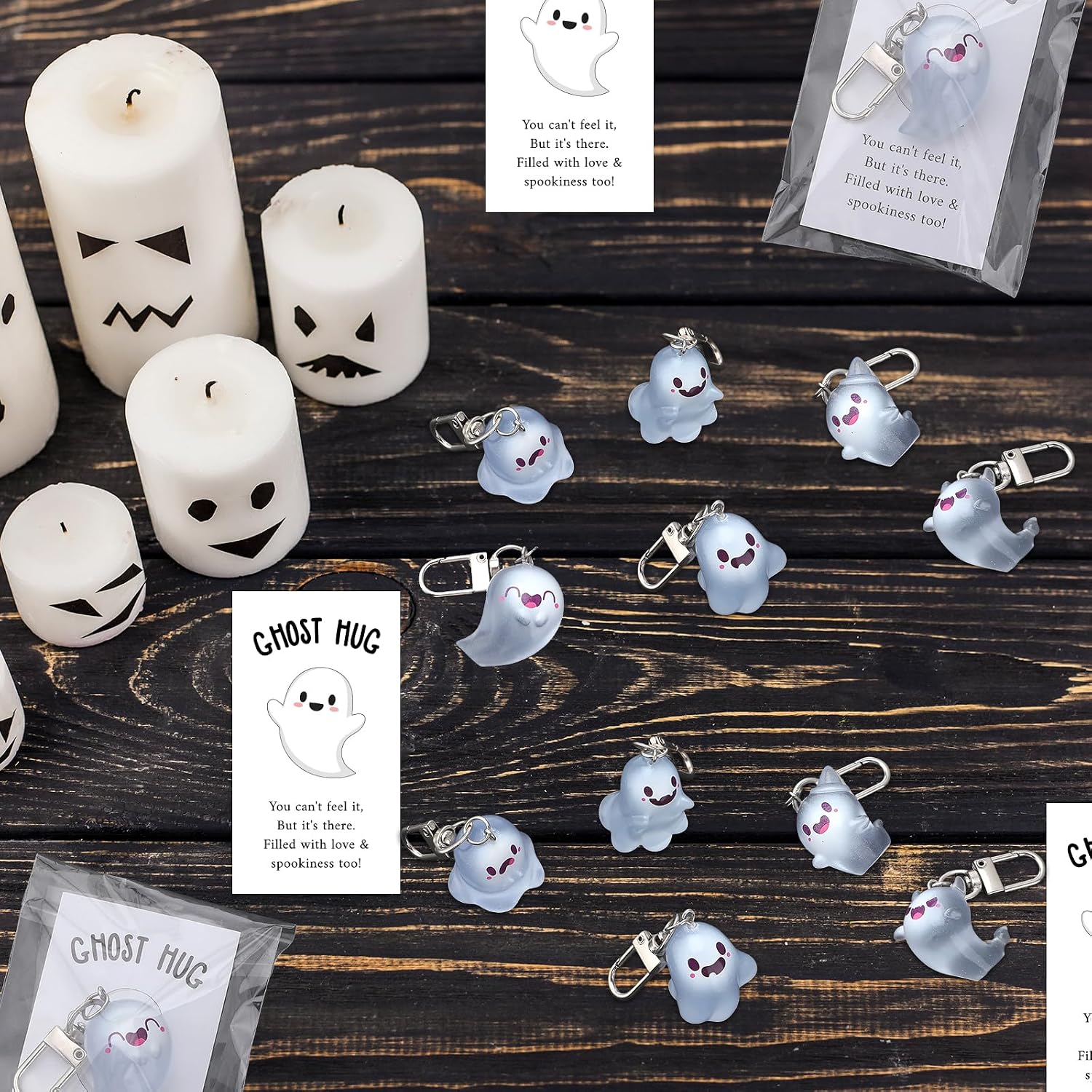 36 Set Glow in The Dark Ghost Keychains for Halloween Boo Basket Stuffers
