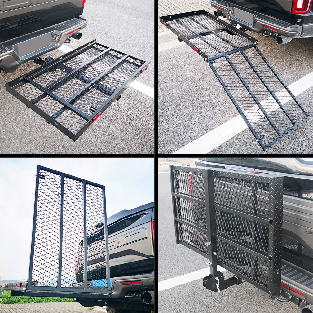 OKLEAD Hitch Mounted Cargo Carrier with Basket Folding Cargo Rack with