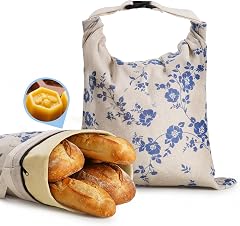 YARRAMATE Sacs à Pain en Cire d'Abielle Réutilisables en Lin, Gardent Pain Frais Grands Contenants Sécuritaires Congélation Écologiques (43x33 cm, Lot de 2) (fleur bleue, zipper)