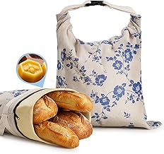 YARRAMATE Bread Bag Made of Beeswax in Blue Floral, Linen Bag with Zip for Sourdough Bread, Freezer Safe and Reusable, Fresh Storage Bags for Bread (43 x 33 cm, Pack of 2)