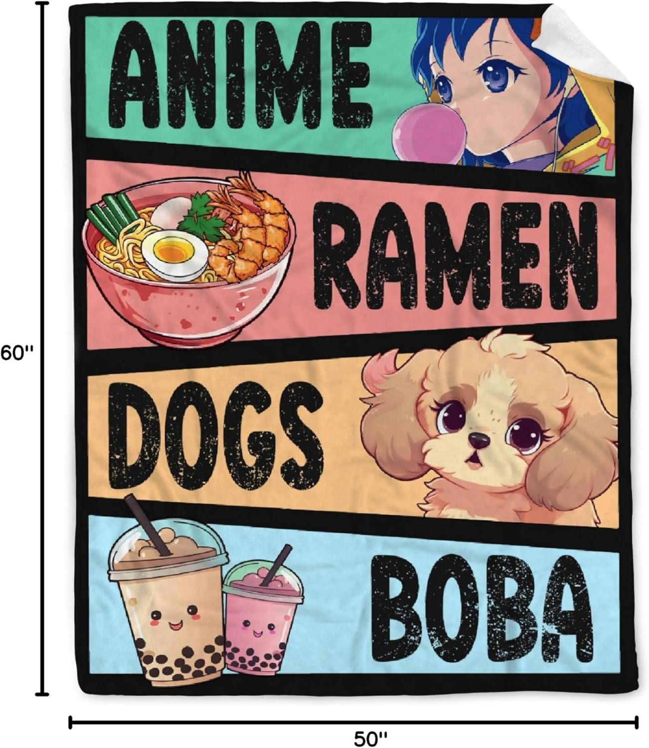 Kawaii Anime Blanket for Girls and Women - Ramen Dogs Boba Flannel Decor - Luxurious Warm and Cozy - M 50X60 Inch for Teen/Travel
