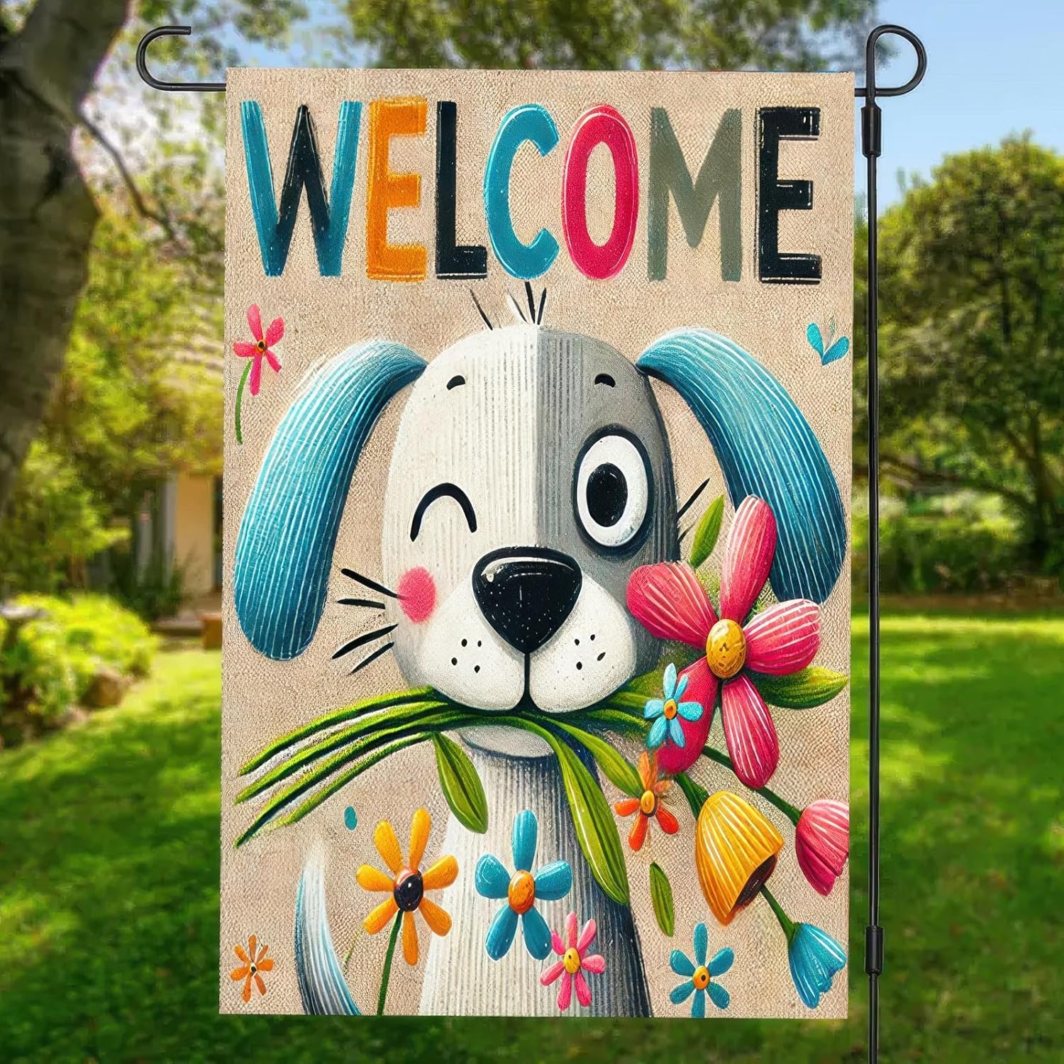 Puppy Welcome Garden Flag 12x18 Inch Double Sided Cute Dog Colorful Floral Yard Decoration for Outdoor Garden Patio Yard Spring Summer Décor - Image 4