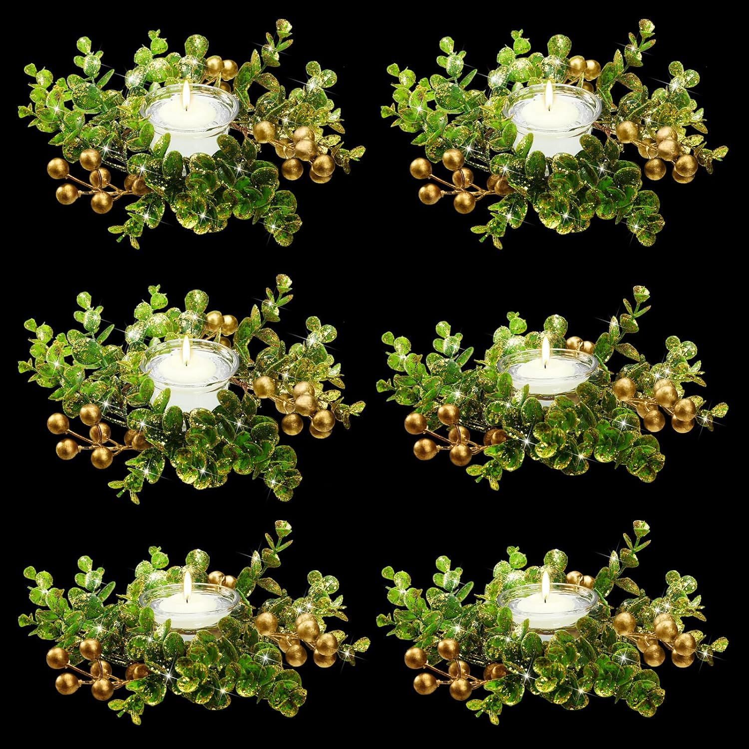 6 Pieces Christmas Candle Garland Rings Simulation Berry Mini Wreaths for Candles