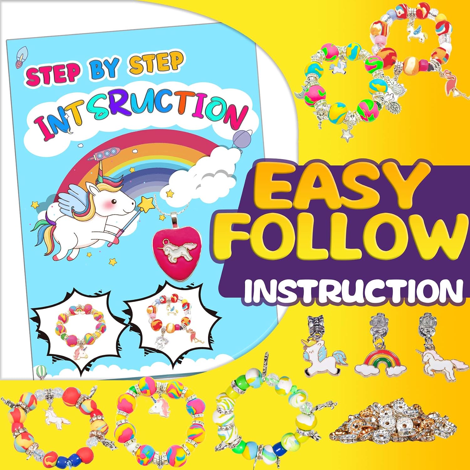 Instruction booklet for the Y YOFUN Unicorn Clay Jewelry Kit