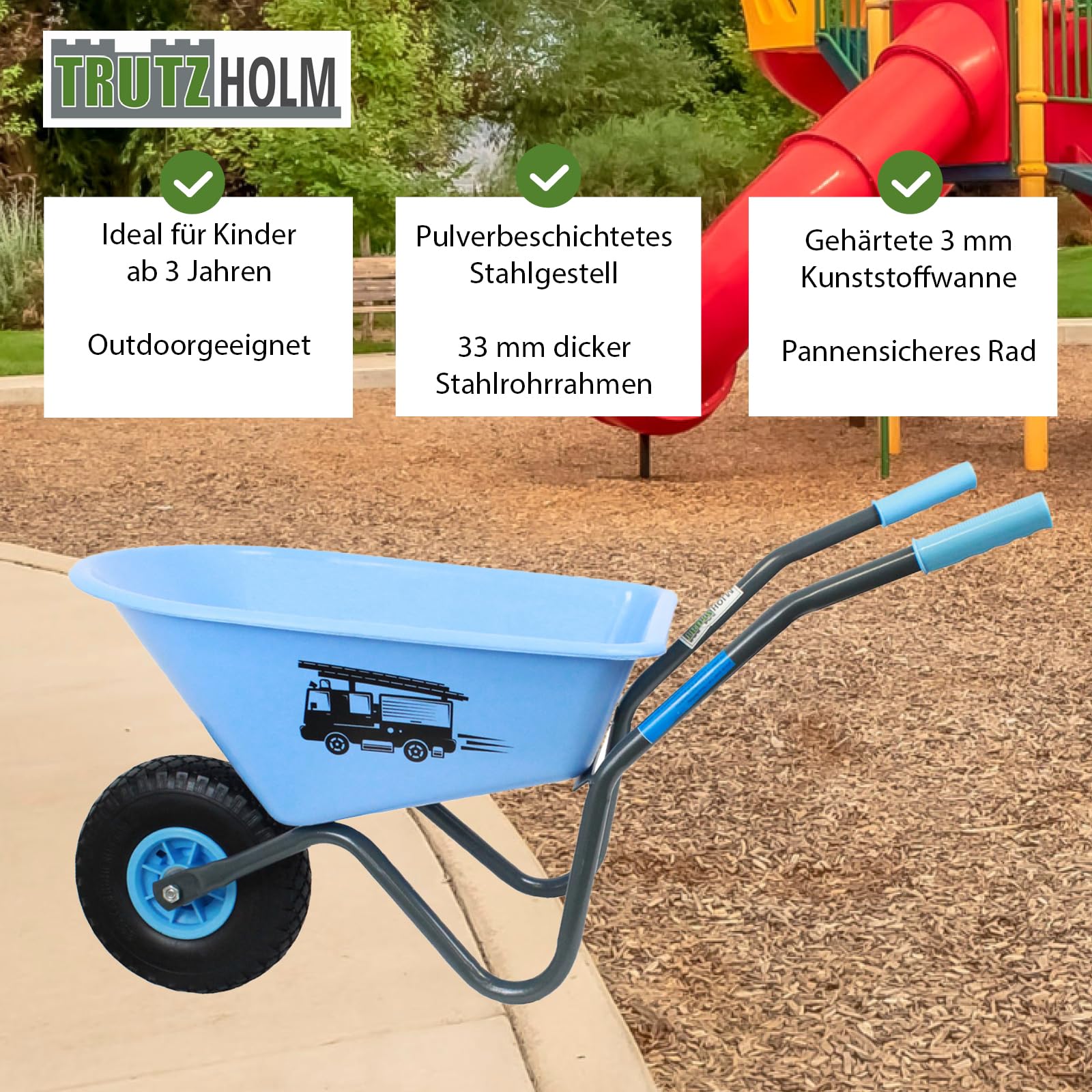 Kinderschubkarre Uni 40 kg Traglast Stahl Kunststoff grün Vollgummirad Gartenkarre