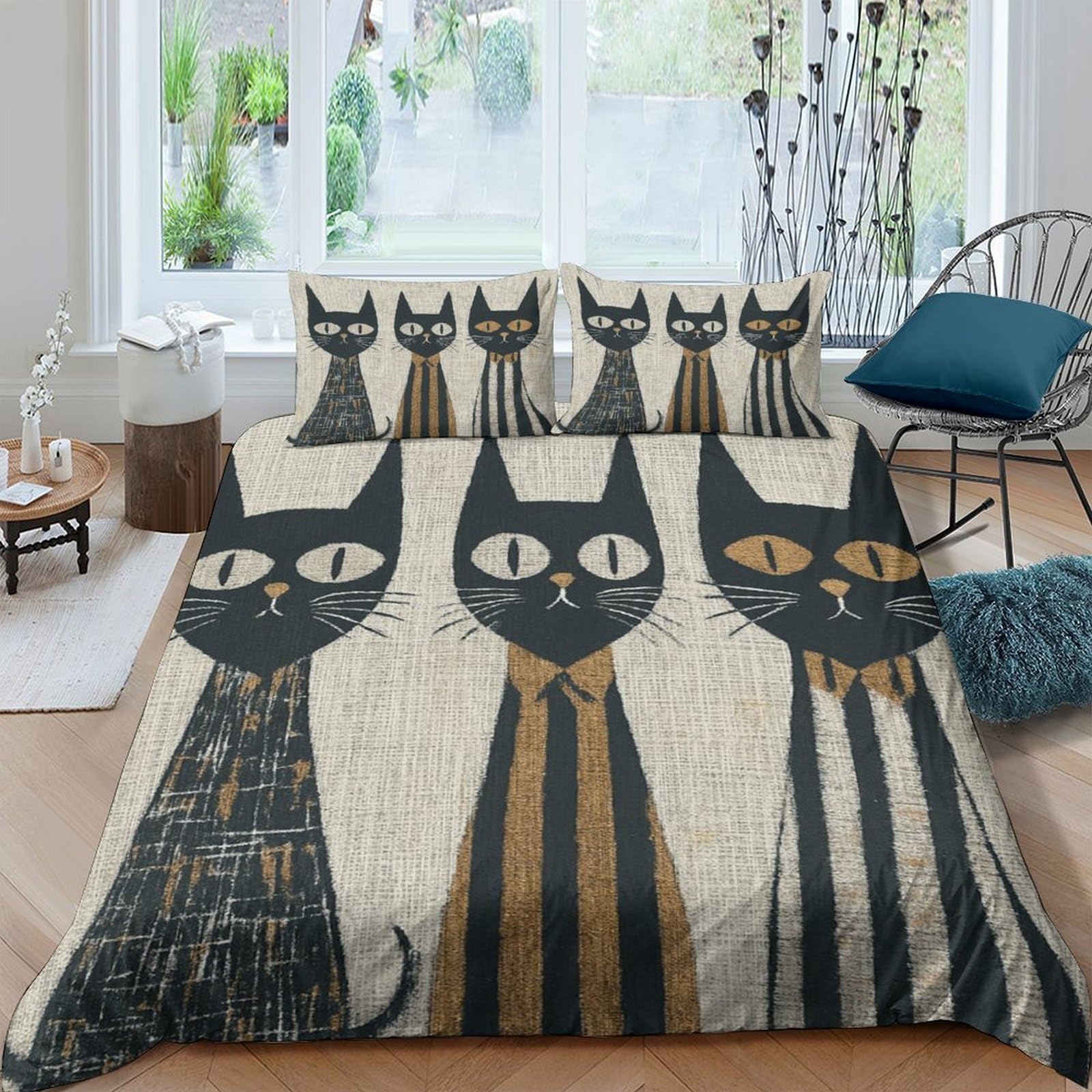 Parure de lit graphique chat noir moderne pour chambre d'homme
