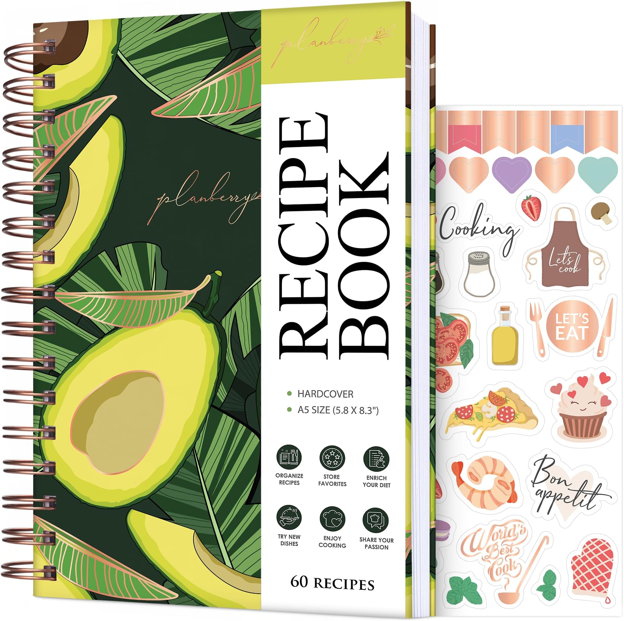 PLANBERRY Recipe Book – Blank Hardcover Cookbook to Write In Your Own Recipes – Empty Cook Book Journal to Fill In – Blank Family Recipe Notebook – 60 Recipes, 6.3”x8.4” (Avocado Green)