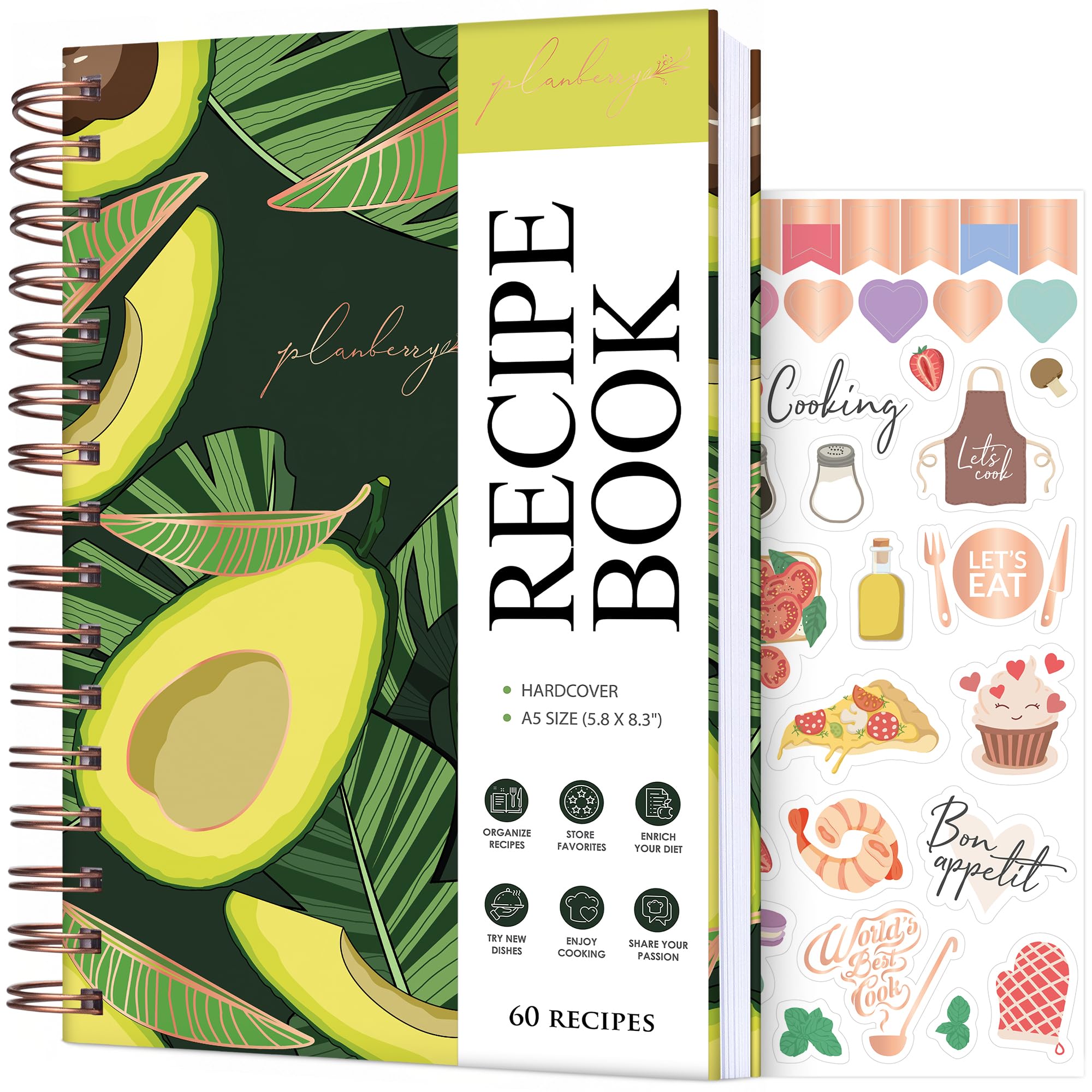 PLANBERRY Recipe Book – Blank Hardcover Cookbook to Write In Your Own Recipes – Empty Cook Book Journal to Fill In – Blank Family Recipe Notebook – 60 Recipes, 6.3”x8.4” (Avocado Green)