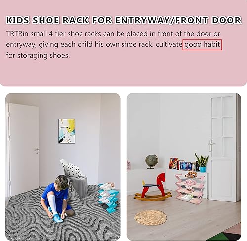 Miniatura 6 de Zapatero para niños pequeños, color rosa claro, puede contener 8-12 pares de zapatos de bebé, instalación simple, para entrada, pasillo, dormitorio,