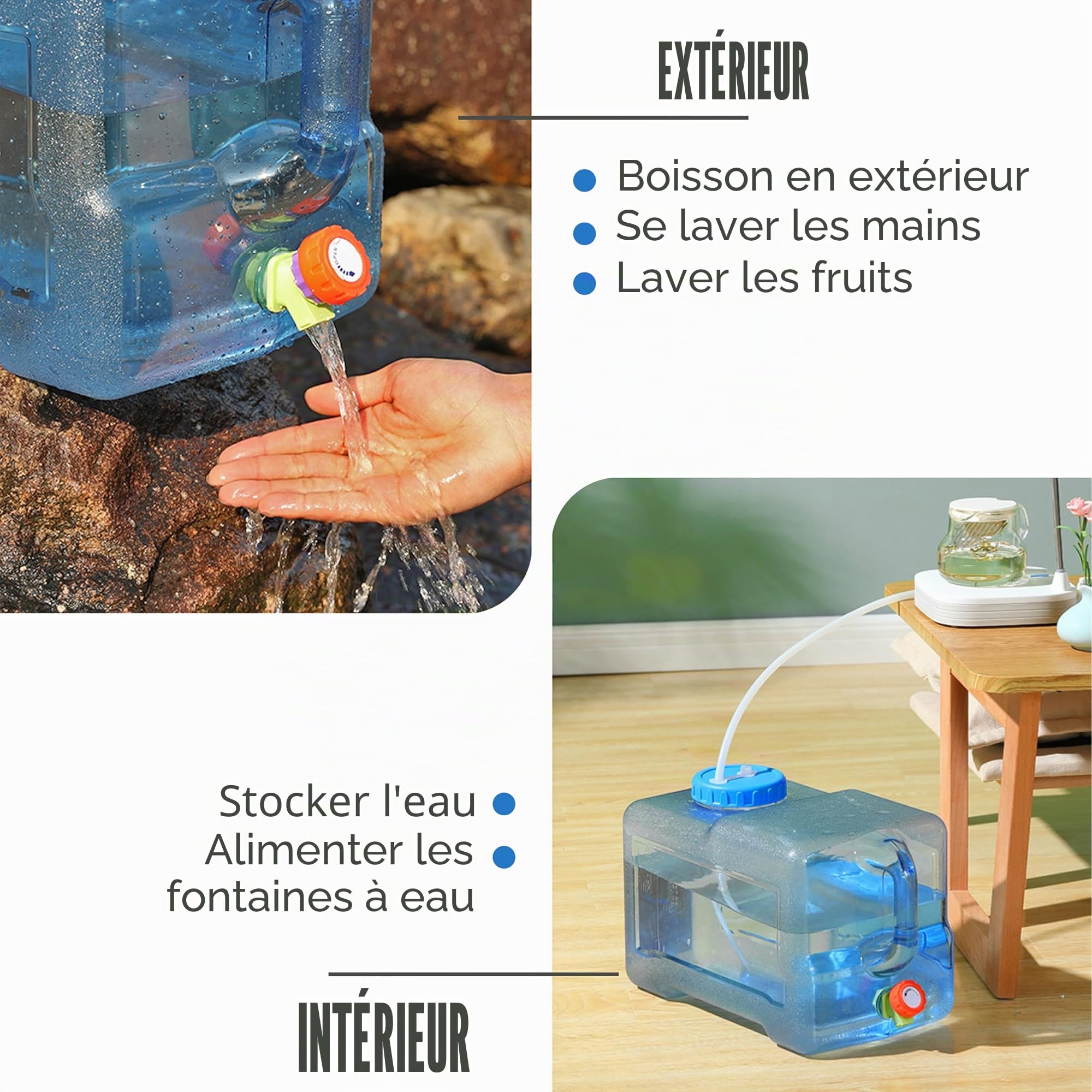 Gekufa Bidon d'eau de 12 l Robinet, réservoir d'eau de Camping poignées | réservoir d'eau, distributeur d'eau, bidon d'eau potable portable les voyages en plein air, la randonnée, la caravane,