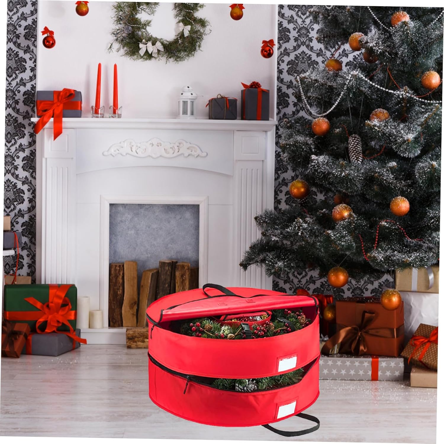 Round Christmas Wreath Storage Bag Double Layered Perfect for Festive Decorations Wreath Holder