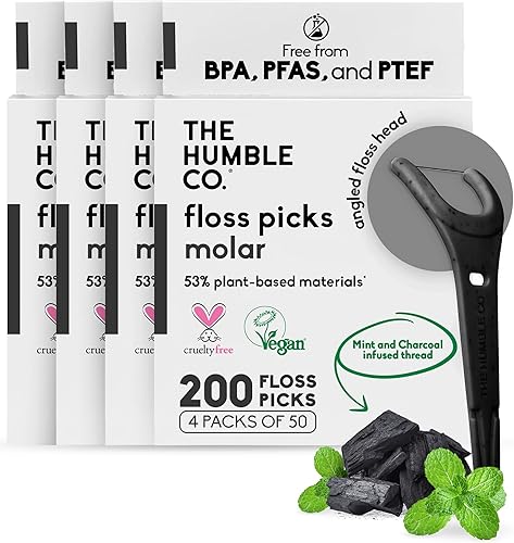 The Humble Co. Porta-hilo dental natural (200 unidades)  Hilo dental vegano, ecológico y sostenible para el cuidado bucal  Ayuda a eliminar la placa