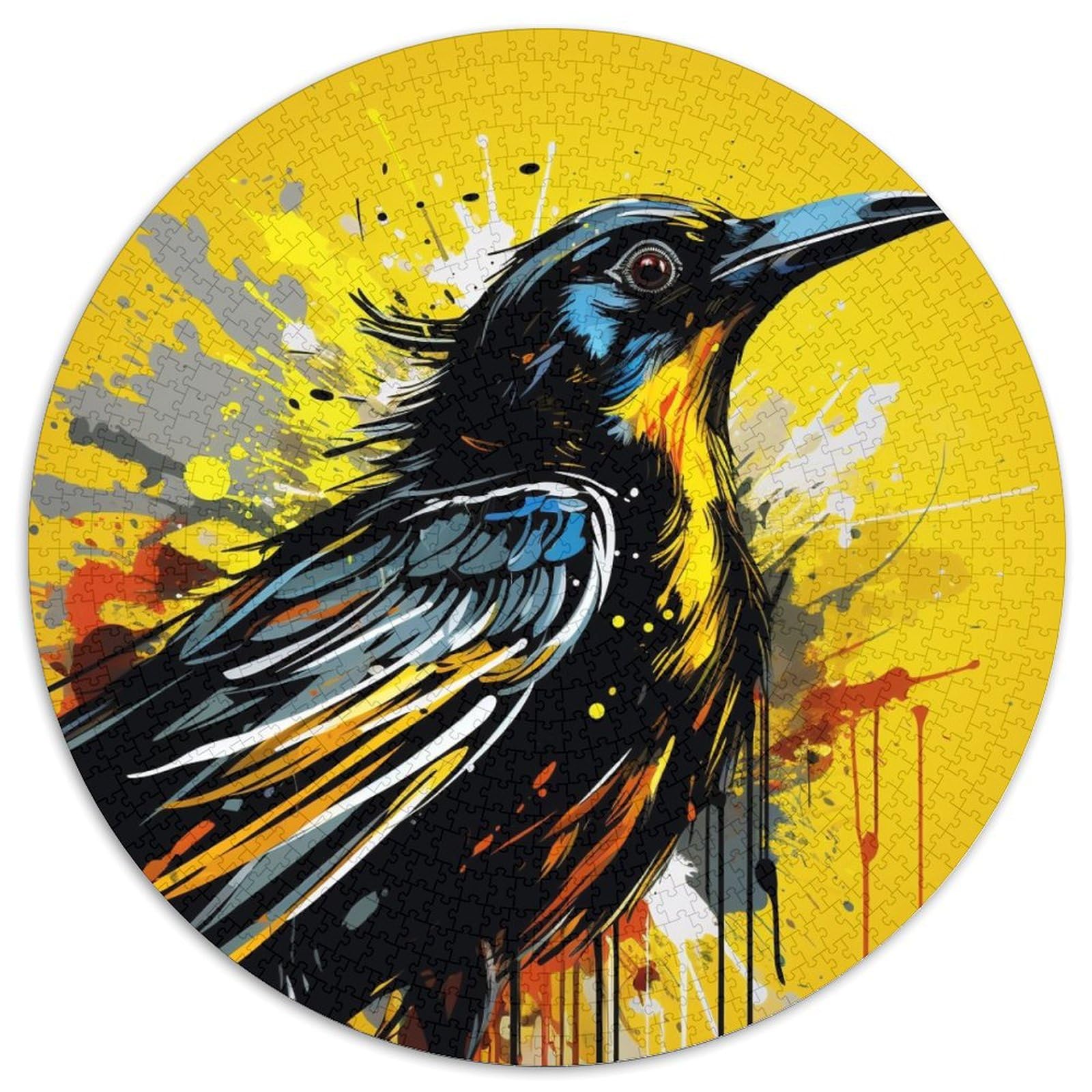 1000-Piece Jigsaw Puzzle Yellow Sparrow Round Jigsaw Brain Teaser Game for Teenagers, for Family Game Night 67.5x67.5cm
