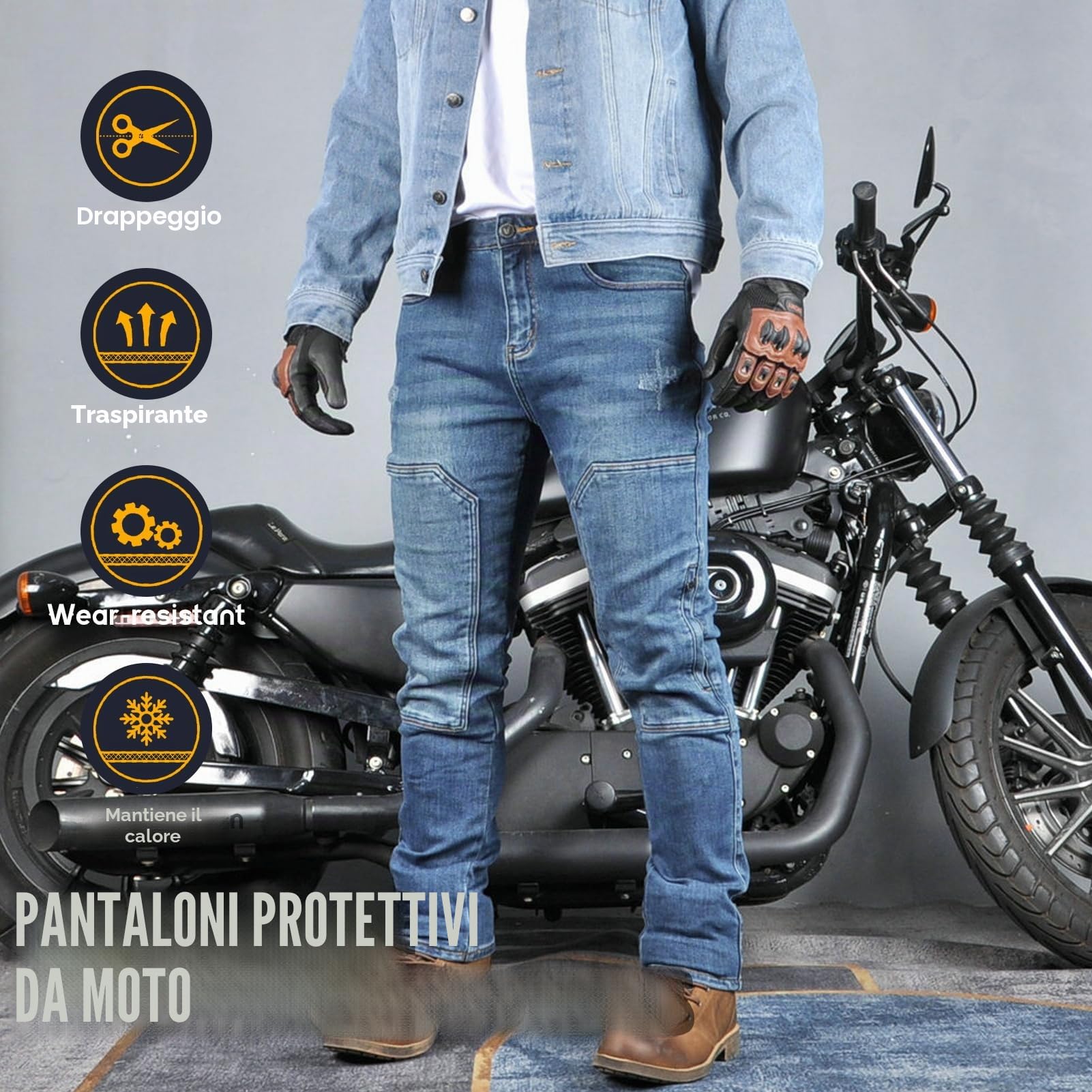 Uomo Jeans Moto Pantaloni Moto Pantaloni Motociclista, Pantaloni Sportivi Da Moto Traspiranti Resistenti All'usura, Con 4 Imbottiture Protettive (Blu,S)