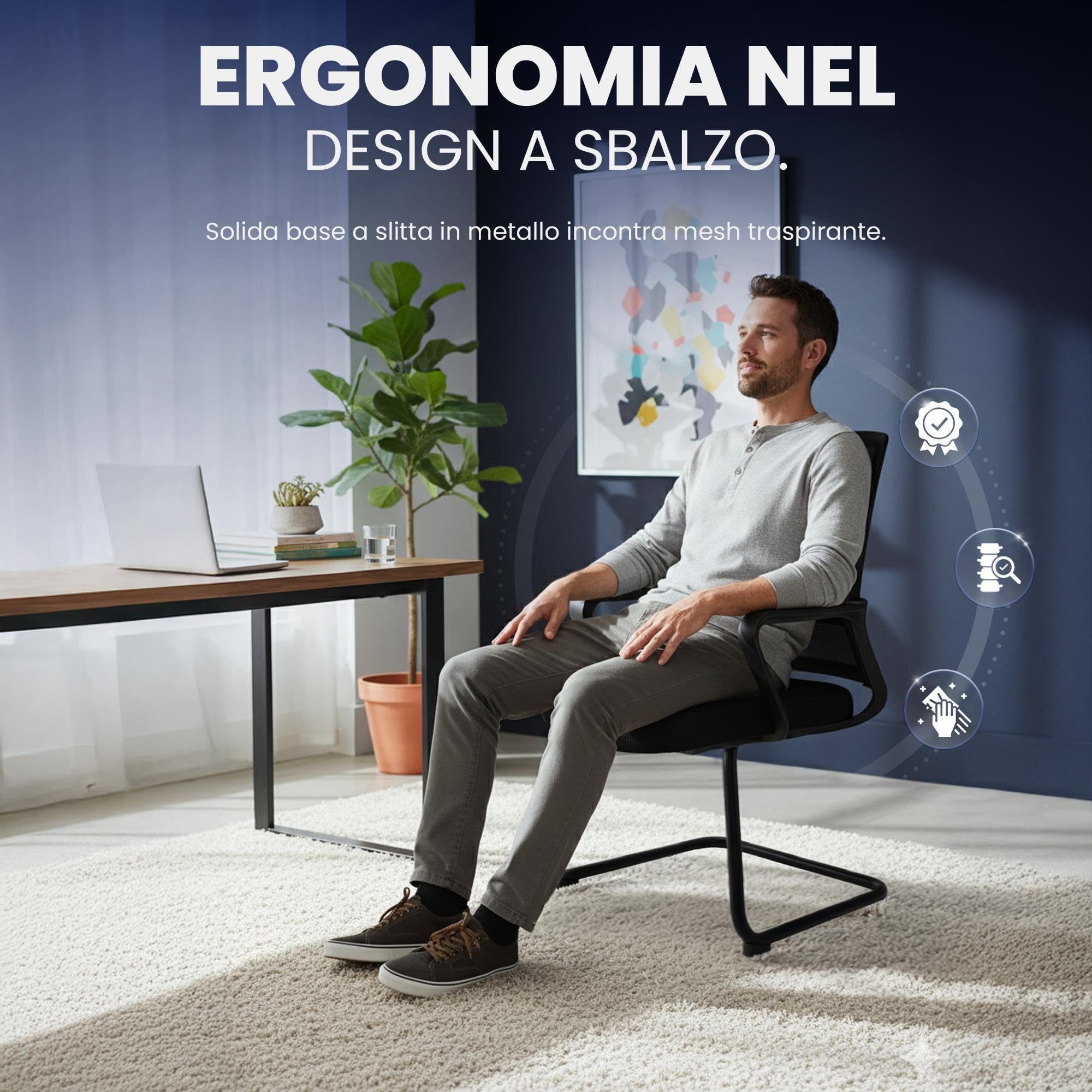 CLP Sedia Cantilever con braccioli Hanka, sedia da conferenza moderna con rivestimento in tessuto e schienale in mesh, telaio in metallo Colore:nero