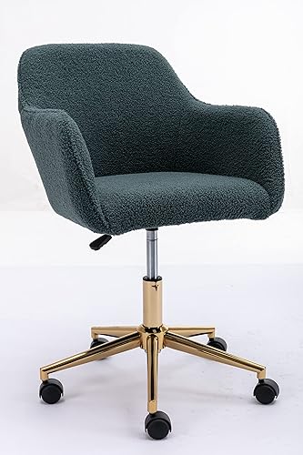 Miniatura 5 de Warmiehomy Silla de escritorio de terciopelo para oficina en casa, moderna silla giratoria con patas de metal dorado, altura ajustable con ruedas