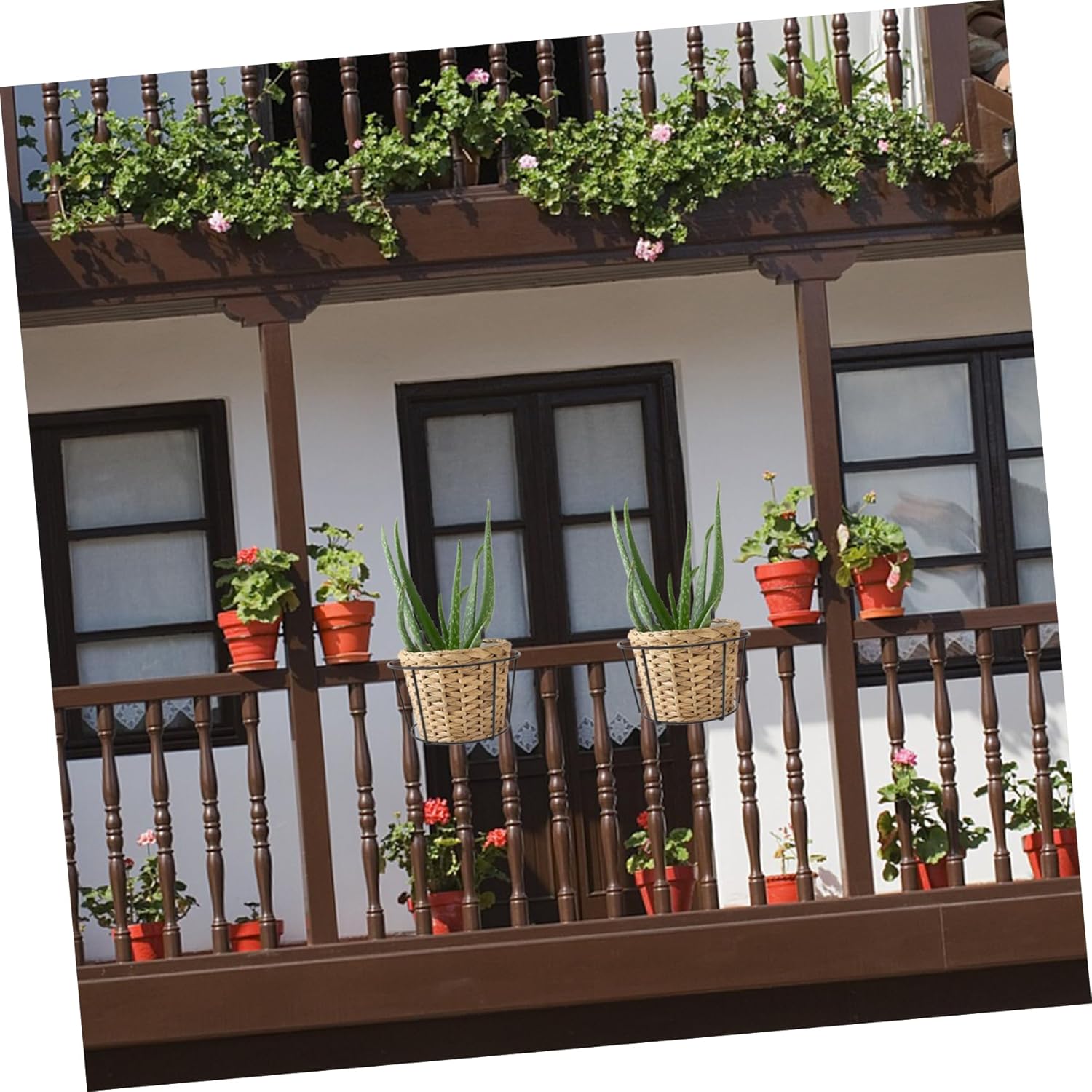 Abaodam 4pcs Hanging Plant Tray Plant Holders for Outside Iron Flowerpot Stand Balcony Flower Rack
