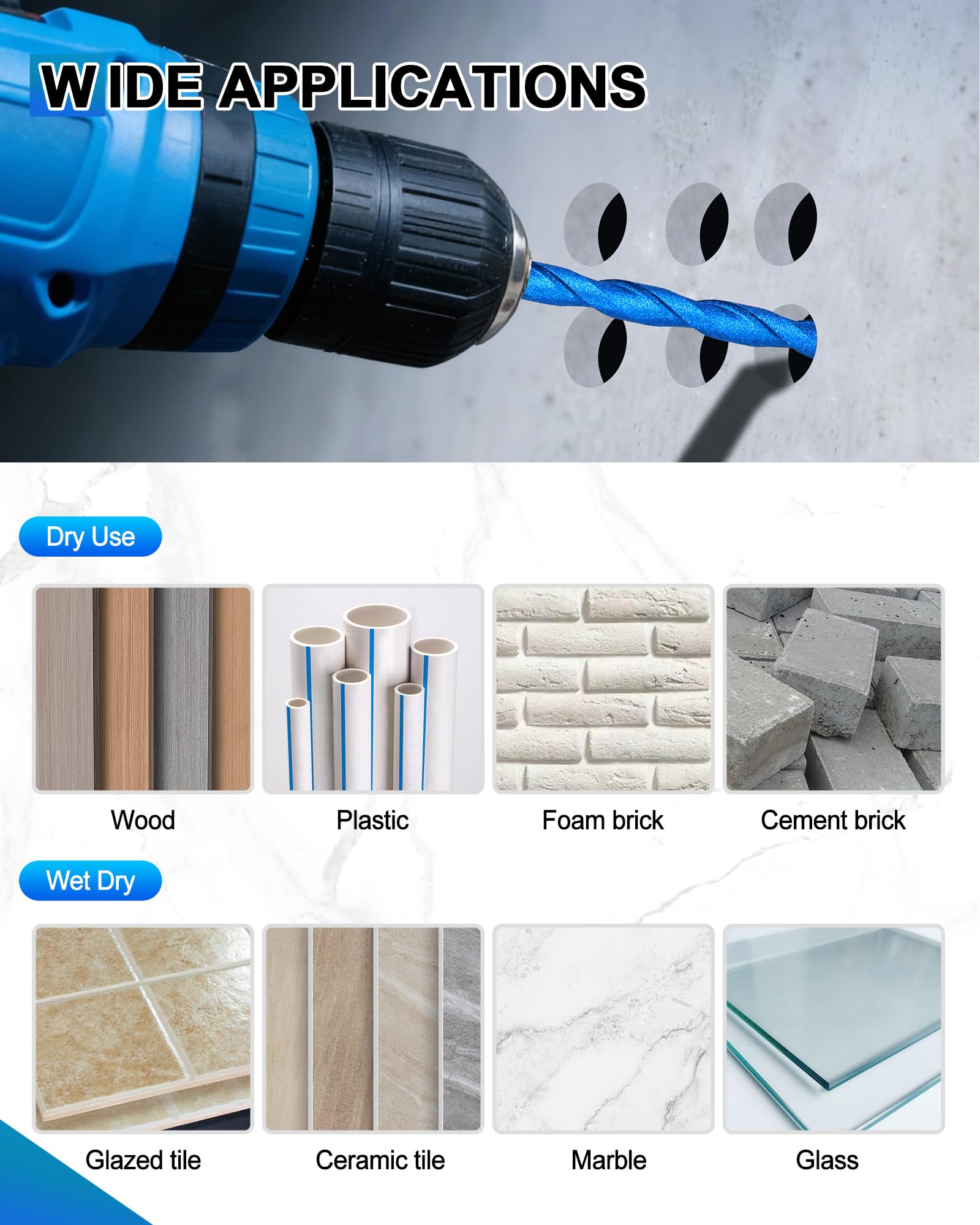Juego de Brocas de Carburo para Mampostería - 10 Piezas 12mm Brocas Porcelanico Set para Madera, Plástico, Ladrillo, Cerámica, Vidrio, Hormigón y Mármol