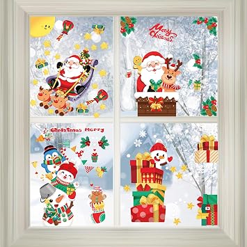 Christmas Window Clings, Double Sided Window Stickers for Home Party Festival, Christmas Window Decoration for Glass