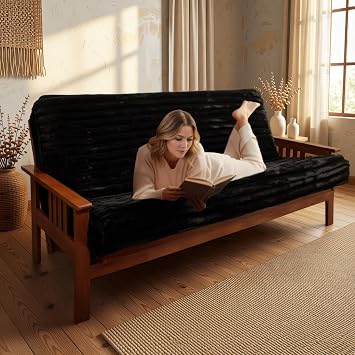 Memory Foam Futon Mattress, Foldout Couch Futon Mattress - 6x54x74 Charcoal - Plush Faux Fur Fabric Comfortable and Heavy Duty Sofa Bed, Thick Corded Cushion for All Frame NOT Included