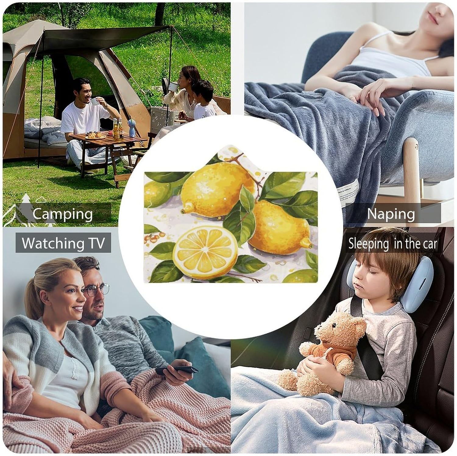 Fruits Lemon Hooded Blanket Cozy And Functional,Wearable Blanket Hoodie for Women Men,Blanket Poncho Presents50 x60