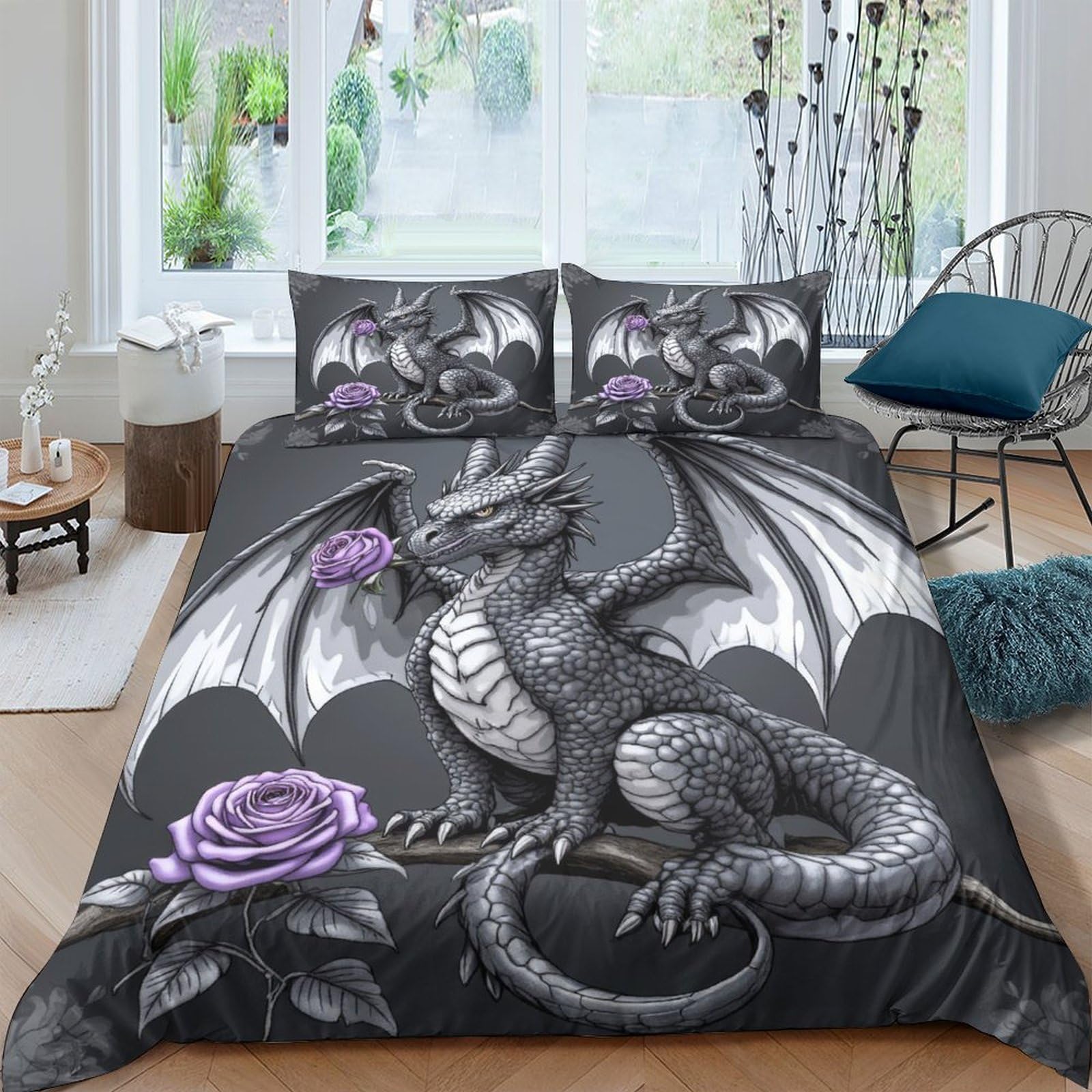 Ctjqhvkz Style-10 3D Printed Silver Dragon Fitted Sheet Microfiber Bedroom Decor Purple Rose Mattress Cover For Home Dorm Guest Room Single（135X200cm）