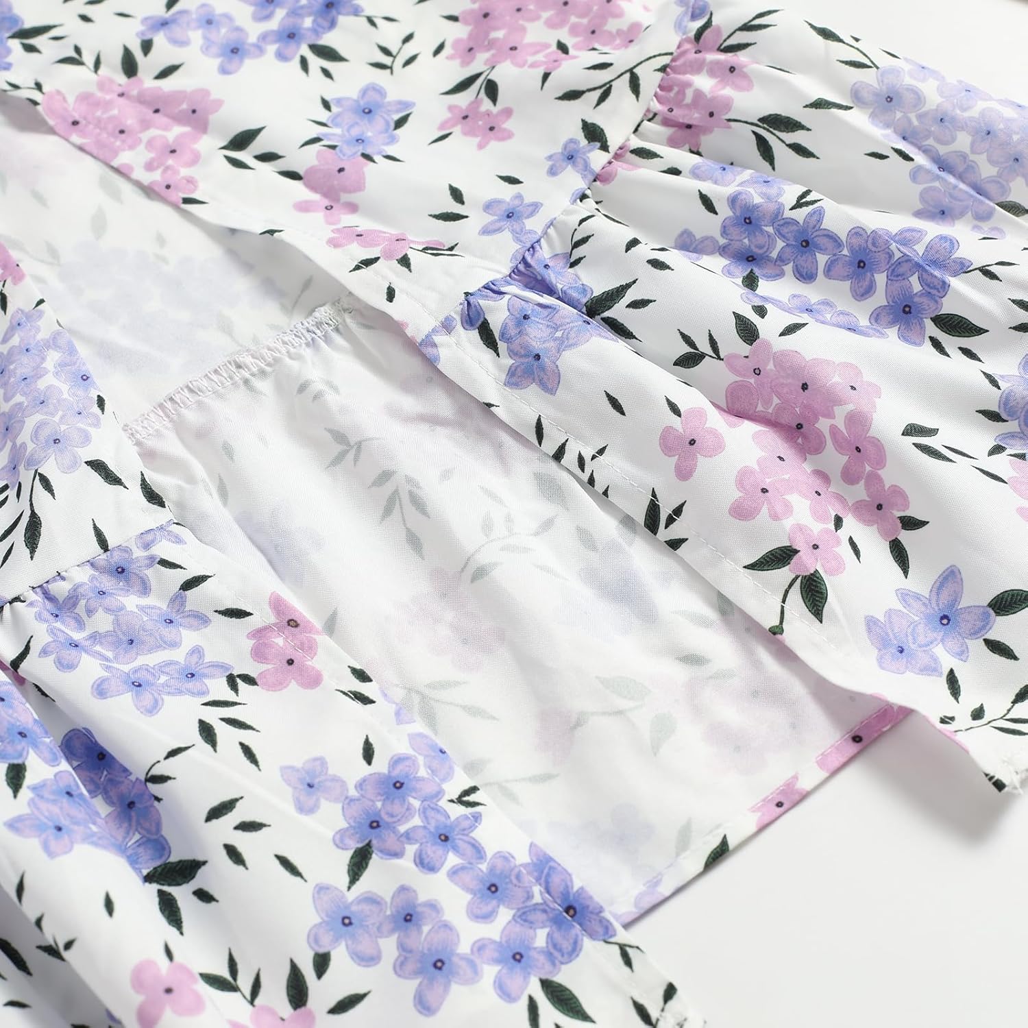 Women's Dress Casual Boho Floral V Neck Short Sleeve Split Ruffle Maxi Dresses (X-Large, Purple) - Image 9