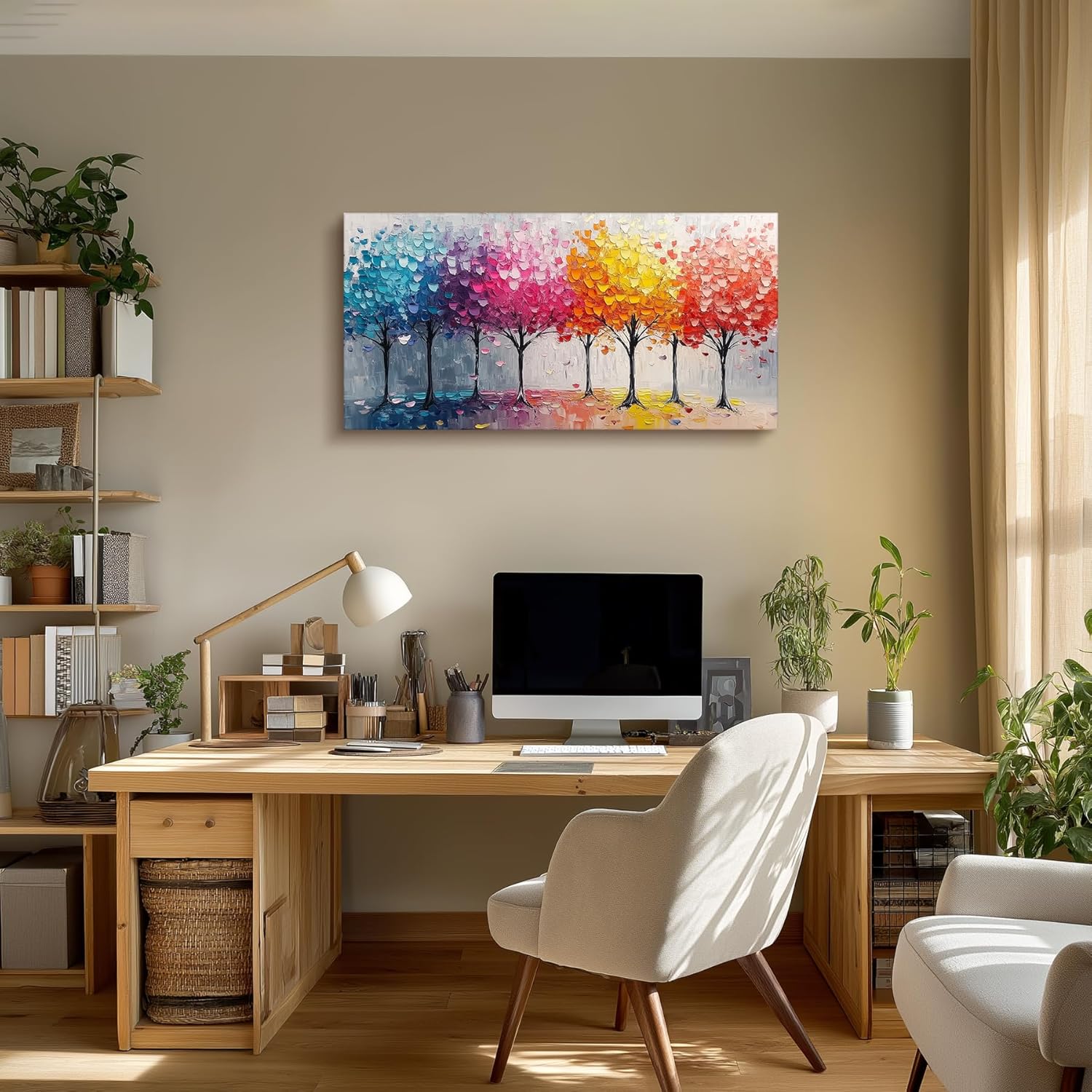 crmotu Colorful Trees Wall Art, Abstract Forest Large Wall Decor, Nature Landscape Canvas Paintings, Modern Trendy Pictures for Living Room Bedroom Bathroom Office, Home Decoration Prints 20x40 Inch