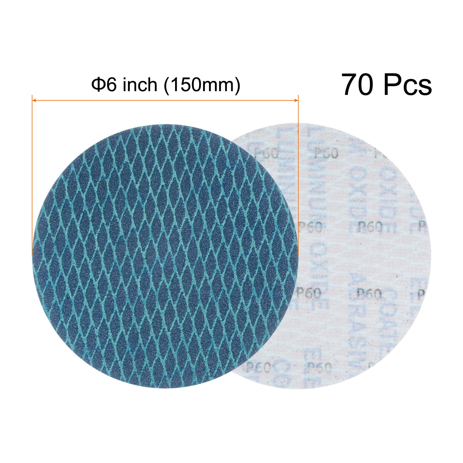 sourcing map 70uds Diamante Forma Lijado Discos 6 Pulgadas 60 Grano Gancho y Bucle Azul Rombo Lija Papel Pescado Escama Lijadora Acabado Discos, Húmedo y Seco Pulido