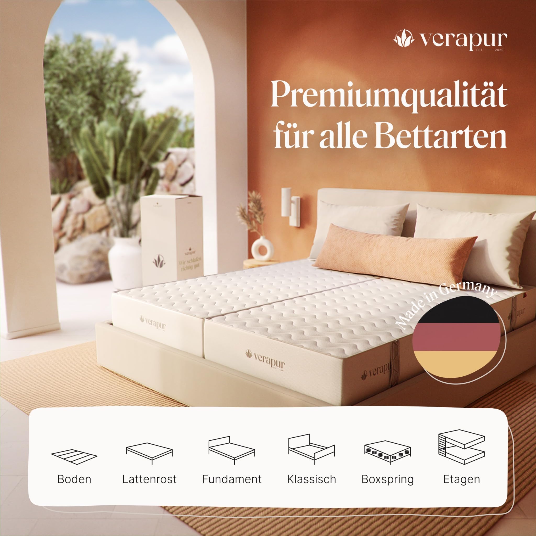 verapur Ortho Soft materac kieszeniowy 90 x 200 cm H2, 7-strefowy, miękki materac kieszeniowy, poszewka nadająca się do prania, Öko-Tex, wysokość 23 cm