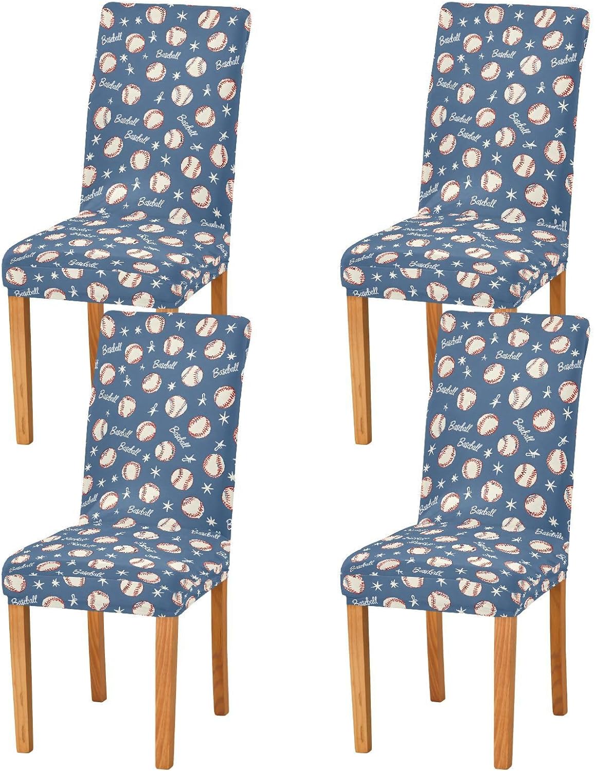 ALAZA Chair Covers for Dining Room, Blue Background Baseballs Stars Pattern Stretch Chair Cover Sets Chair Protector Removable Washable for Ktichen Restaurant Hotel