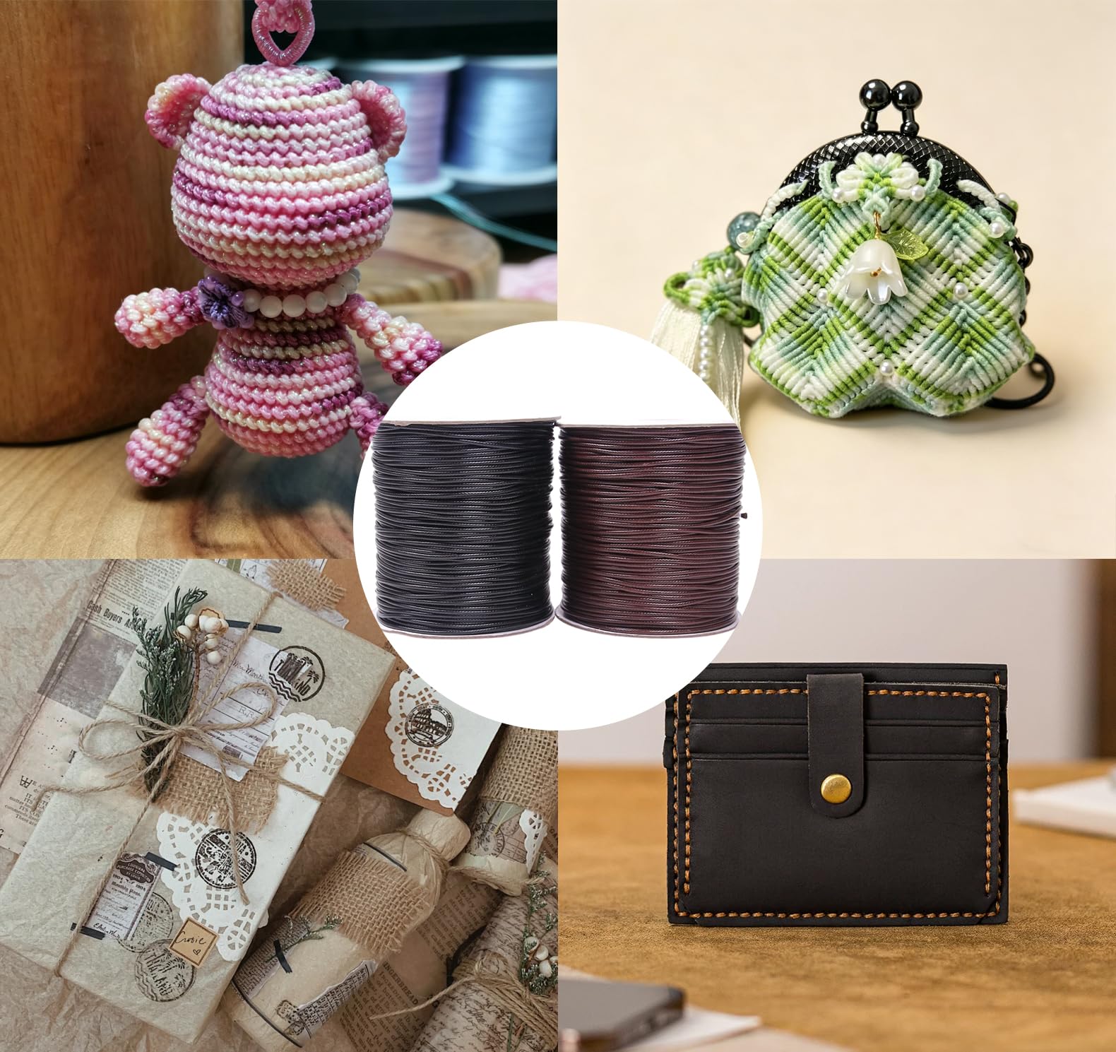 Hilo de cera de 3,5 mm x 40 m, para manualidades, hilo encerado, hilo de coser de cuero, hilo de poliéster encerado, para collares, pulseras, fabricación de joyas, reparación y manualidades