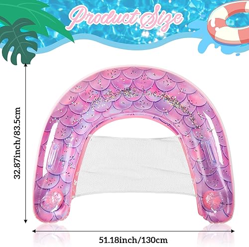 Miniatura 3 de Halloscume Flotadores inflables de piscina de sirena, tamaño adulto con portavasos y asa, con purpurina en forma de U, confeti, flotadores inflables