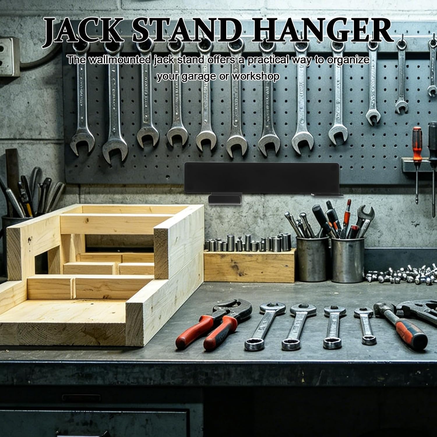 KICHOUSE Jack Stand Wall Hanging Bracket - Steel Floor Jack Storage stand - Wall Mounted Tool Holder - Heavy Duty Storage Brackets for Garage Maintenance