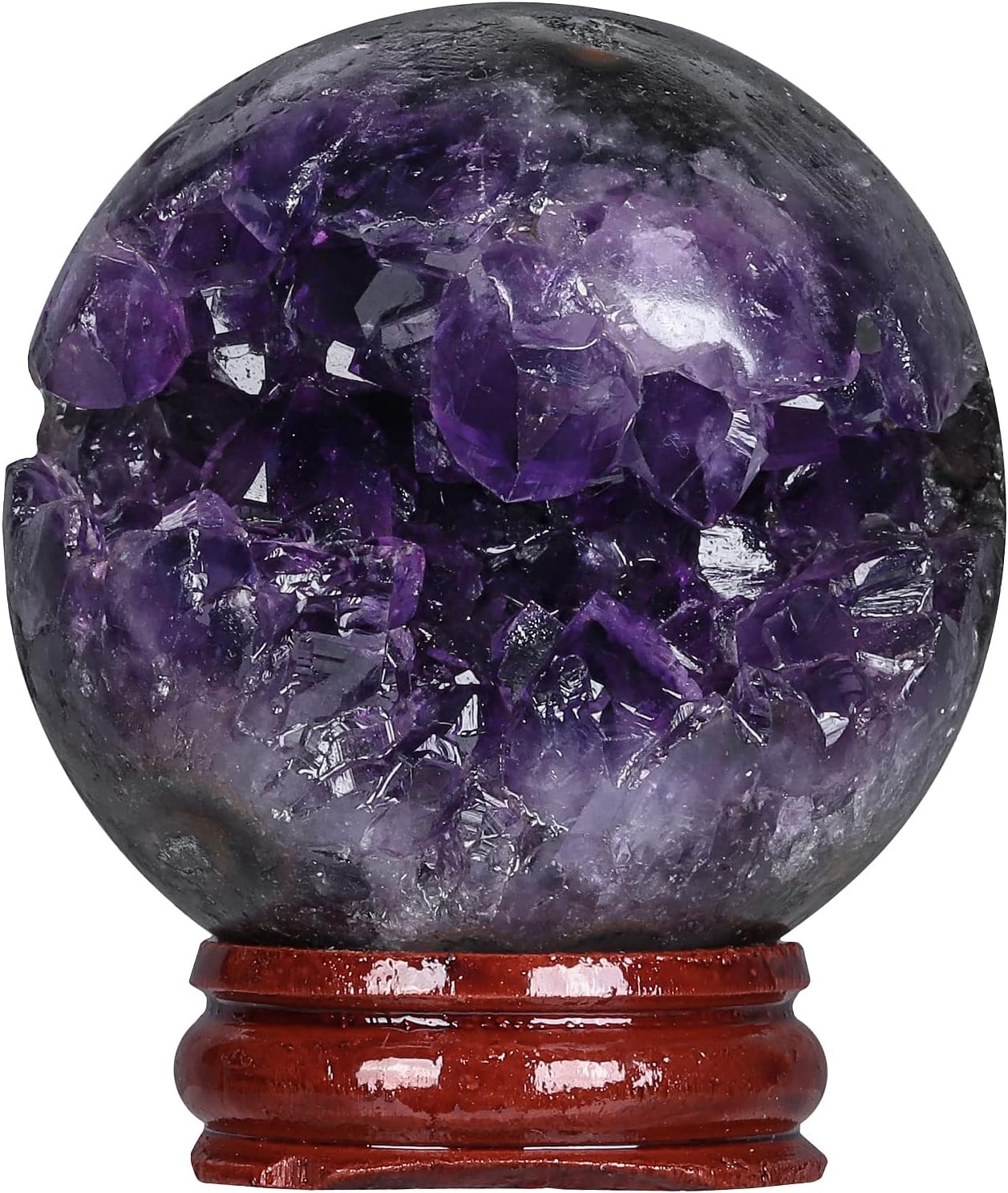 Rockcloud Natural Amethyst Druzy Geode Crystal Ball Healing Stone Sphere Ball for Home Decoration Meditation, 1.57-1.97 inches