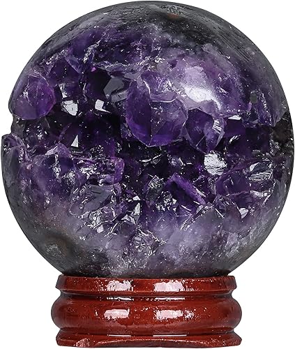 Rockcloud Bola de cristal de geoda drusa de amatista natural, bola de esfera de piedra curativa para decoración del hogar, meditación, 1.57-1.97