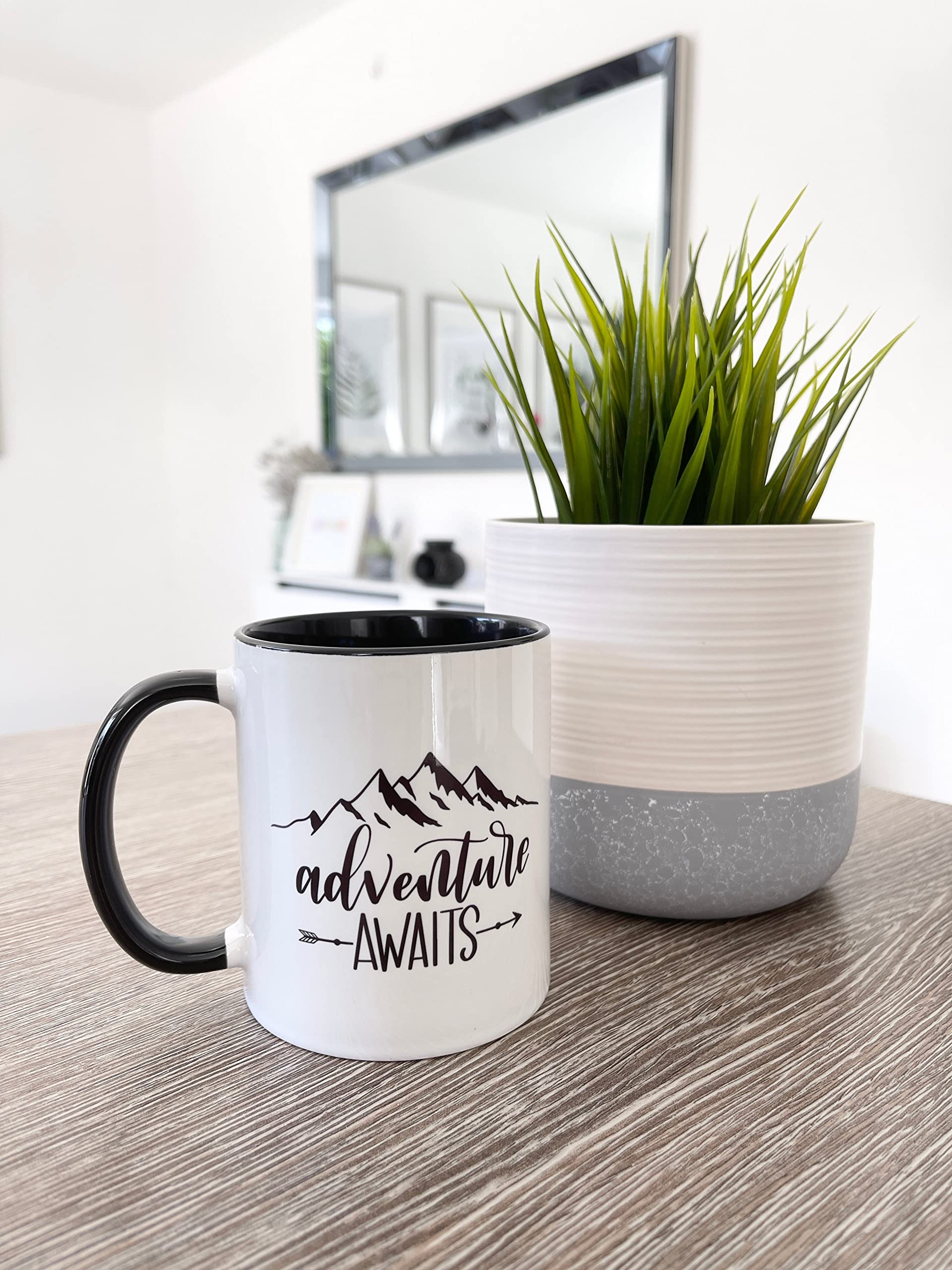 JasonCarlMorgan StickerCreations Adventure Awaits Adventure Mug 11oz Black Coloured Inner
