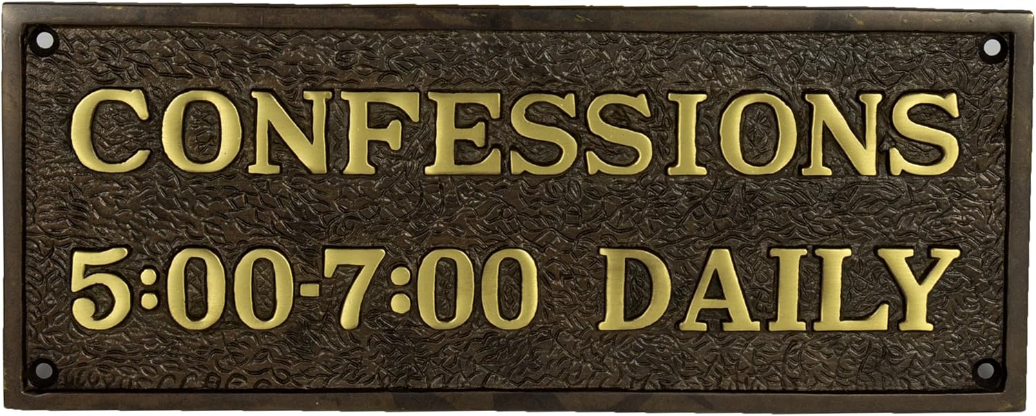 The King's Bay Humorous Catholic Confessions Plaque Cast Brass Sins Can be Fun
