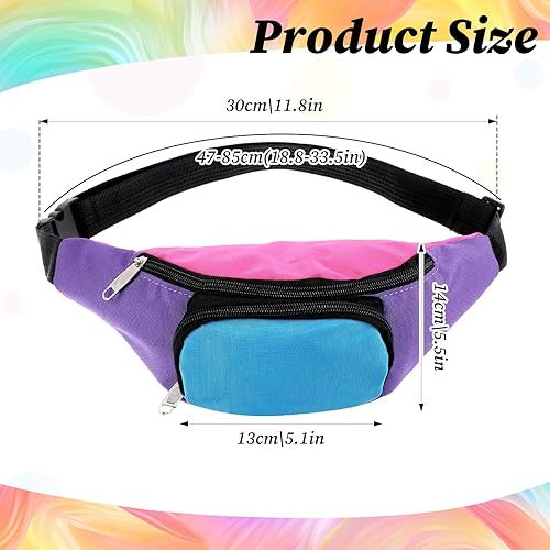 Miniatura 2 de 4 cangureras de neón de los años 80 con 2 bolsillos, riñonera retro para mujeres y hombres, accesorios de los años 80 y 90, talla grande, para