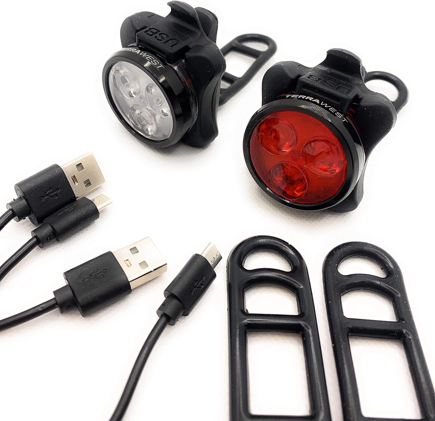 TerraWest Rechargeable LED Bike Light Set, Front & Rear Light