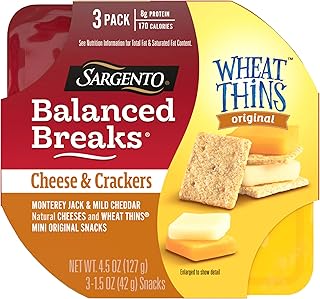 Sargento Balanced Breaks Cheese & Crackers, Natural Monterey Jack & Mild Cheddar Cheese and WHEAT THINS Mini Original Snacks Snack Kit, 3-Pack
