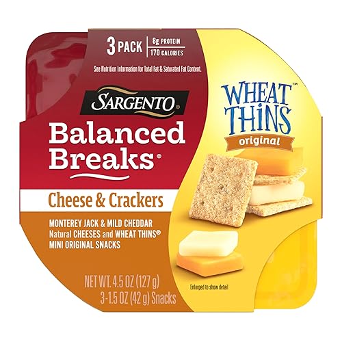 Sargento Balanced Breaks Cheese & Crackers, Monterey Jack & Mild Cheddar Natural Cheeses and WHEAT THINS - Mini kit de aperitivos originales,
