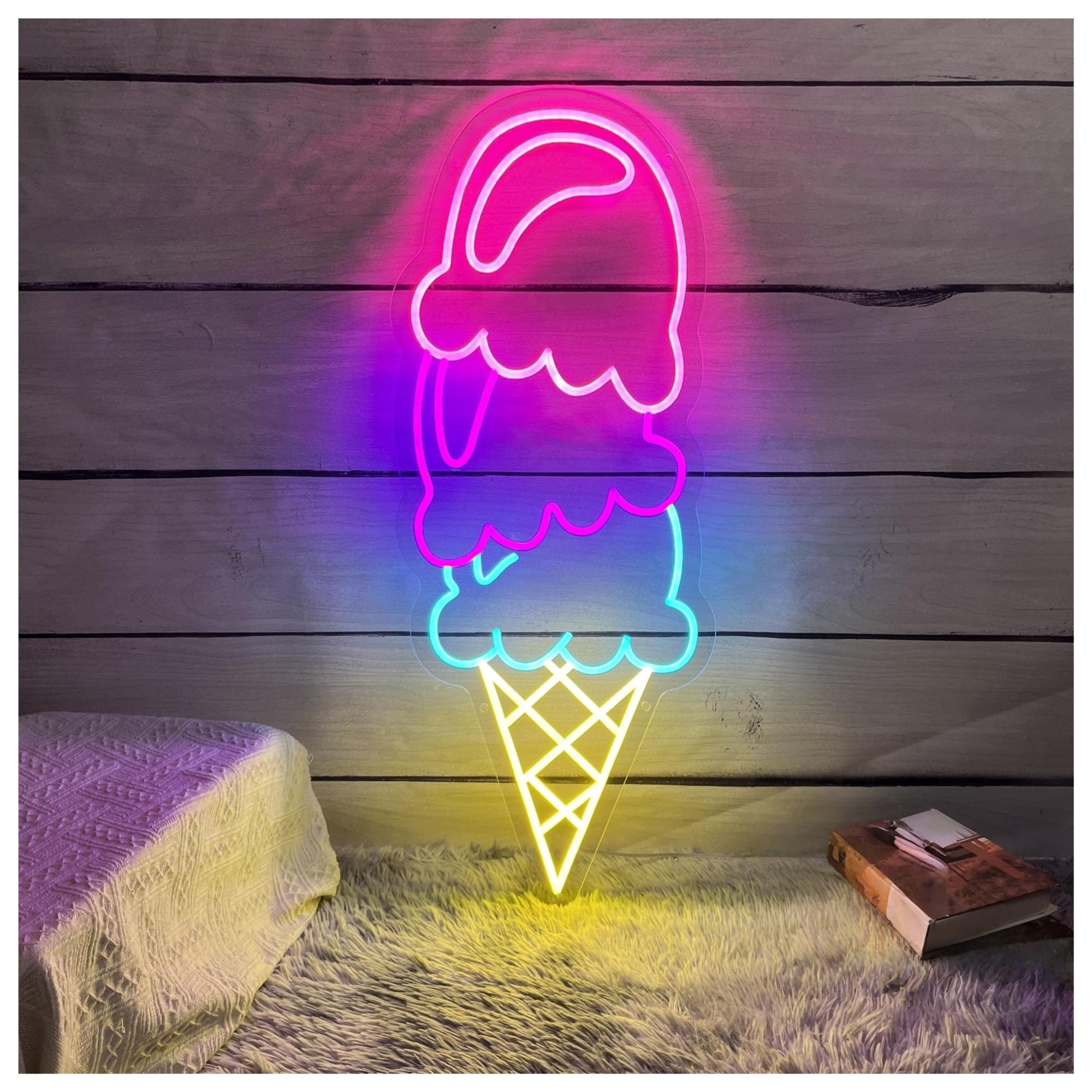 SHOUXI Sign Lamp Ice Cream Cone Neon Sign, Light, for Coffee Cafe Restaurant Wall Decor Welcome 20cmx50cm