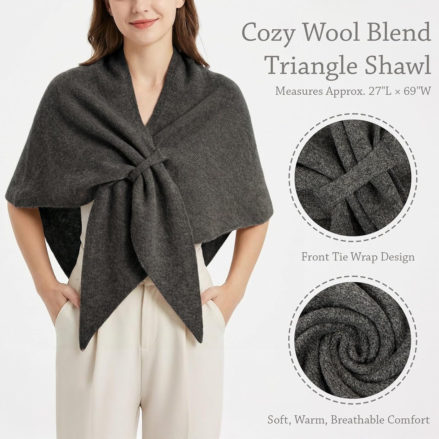 allydrew Thick Wool Blend Triangle Winter Scarf Shawl for Women